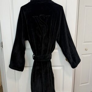 Black Plush Robe with Embroidered Logo
